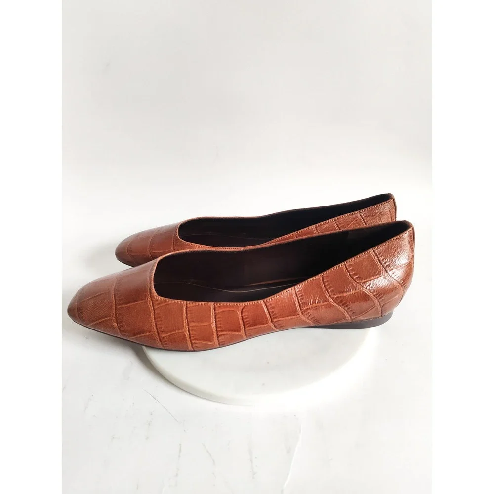 New Naturalizer Flats 12 Croc Embossed Leather Square Toe Brown Professional